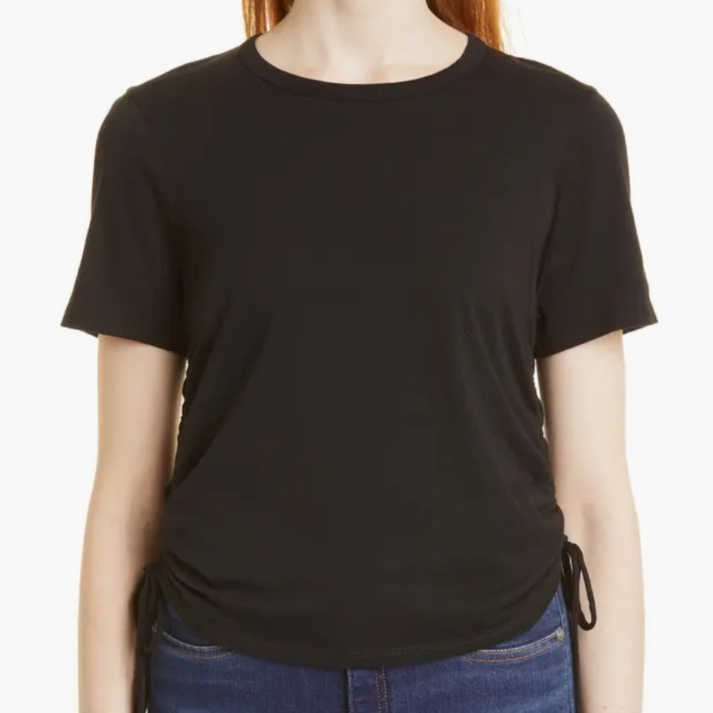 Veronica Beard Tazi Side Drawstring Tee in Black